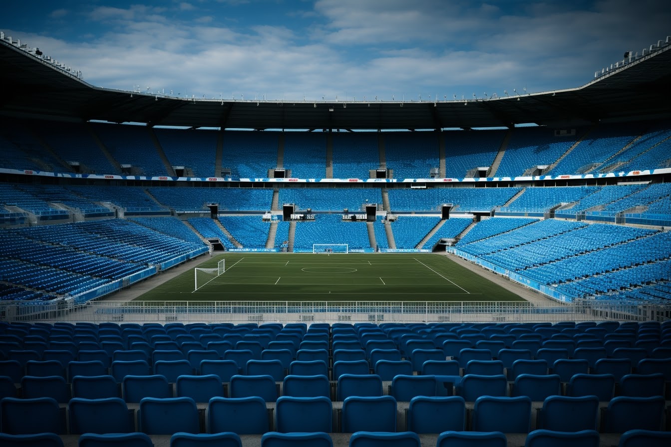 A professional stadium viewed from the stands